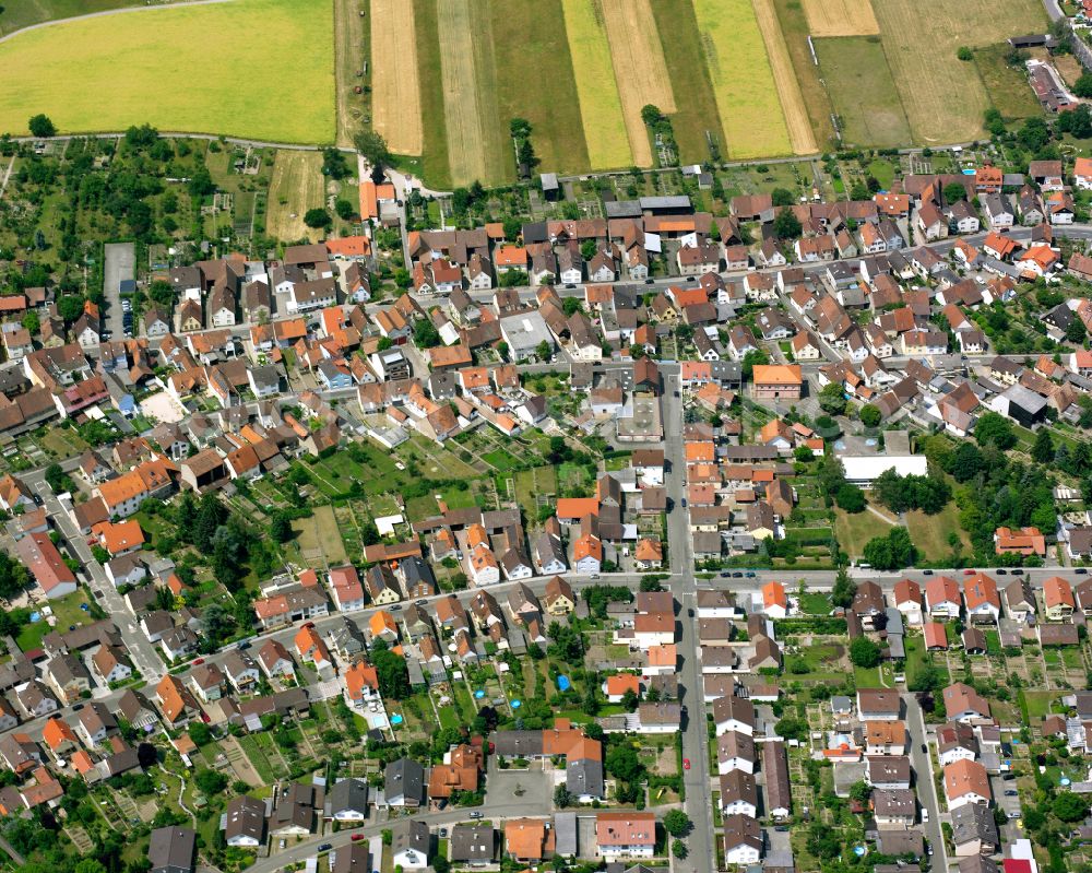 Büchenau from the bird's eye view: Residential area of the multi-family house settlement in Büchenau in the state Baden-Wuerttemberg, Germany