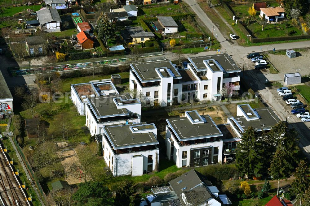 Berlin from above - Residential area of the multi-family house settlement on street Debenzer Strasse in the district Biesdorf in Berlin, Germany