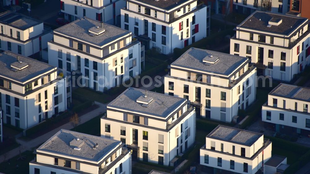 Bonn from above - Residential area of the multi-family house settlement on street Hannah-Arendt-Strasse in the district Plittersdorf in Bonn in the state North Rhine-Westphalia, Germany