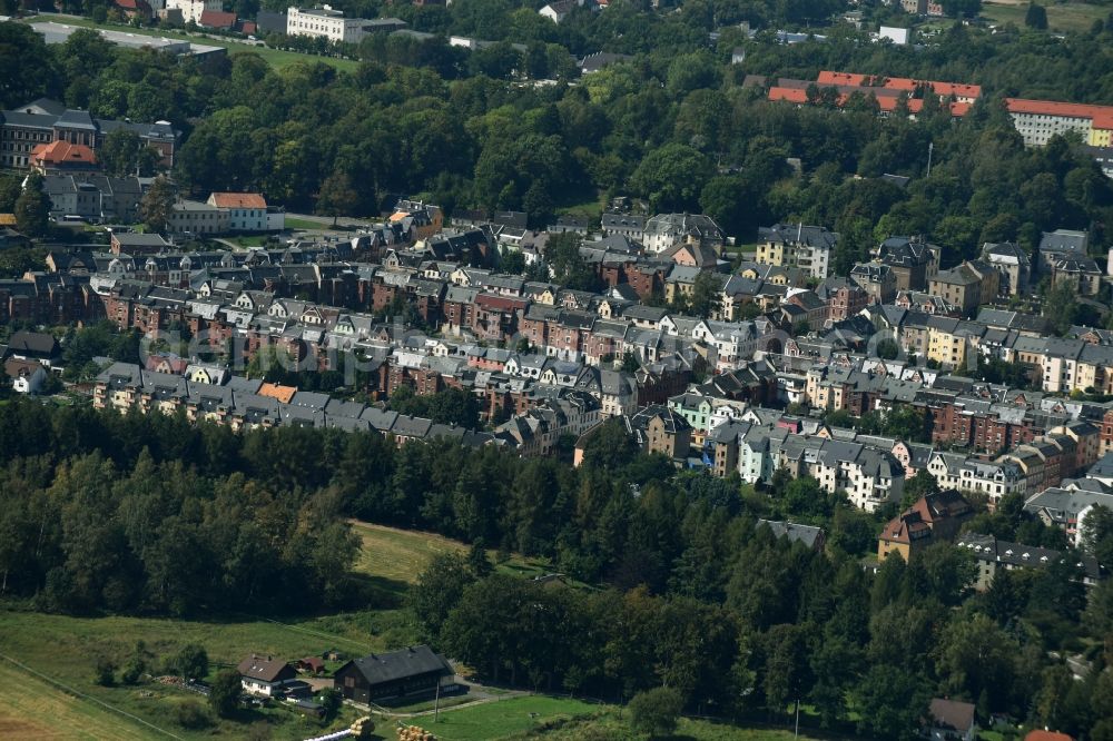 Falkenstein/Vogtland from above - Residential area of a multi-family house settlement along the Lutherstrasse in Falkenstein/Vogtland in the state Saxony