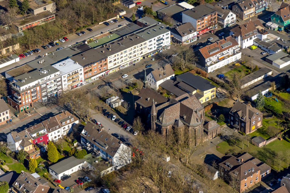 Duisburg from above - Residential area of the multi-family house settlement along the Sudetenstrasse - Wedauer Strasse in Duisburg in the state North Rhine-Westphalia, Germany