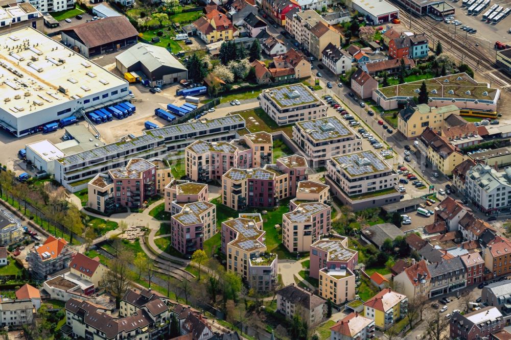 Aerial photograph Ettlingen - Residential area of the multi-family house settlement in Ettlingen in the state Baden-Wuerttemberg, Germany