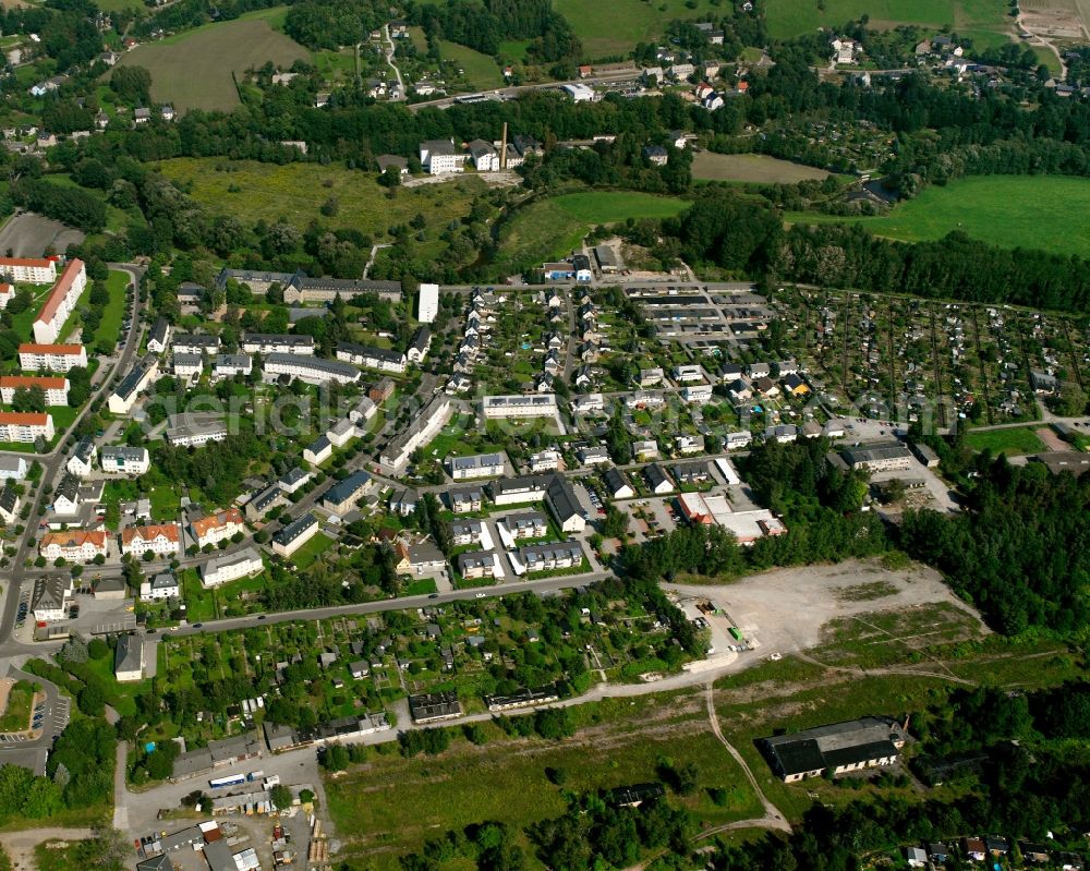 Flöha from above - Residential area of the multi-family house settlement in Flöha in the state Saxony, Germany