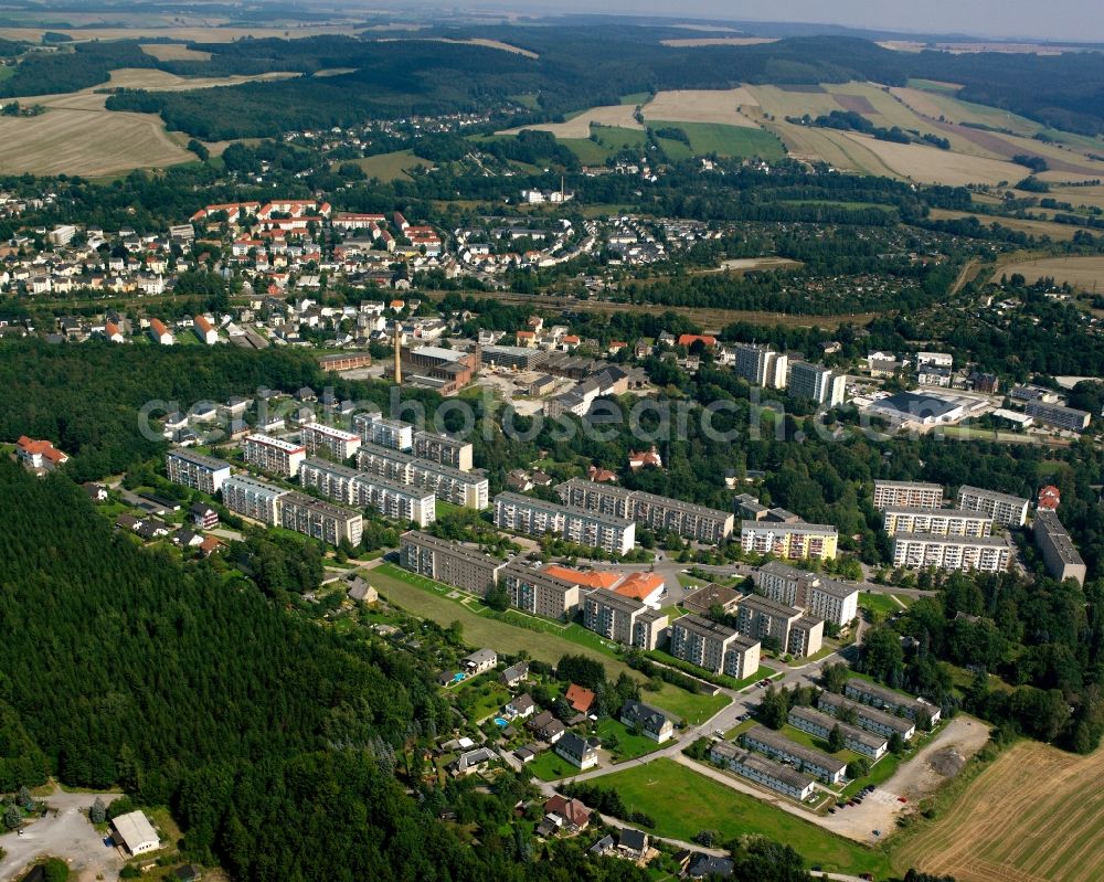 Flöha from above - Residential area of the multi-family house settlement in Flöha in the state Saxony, Germany