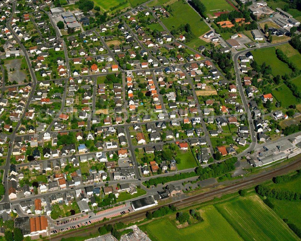 Frickhofen from above - Residential area of the multi-family house settlement in Frickhofen in the state Hesse, Germany