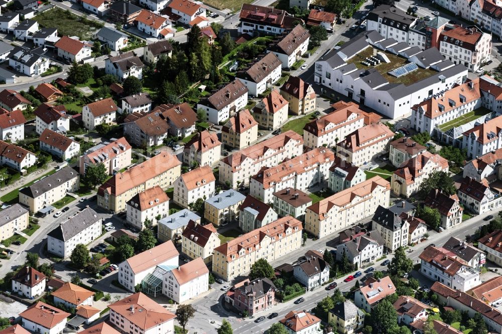 Aerial image Füssen - Residential area of the multi-family house settlement in Fuessen in the state Bavaria, Germany