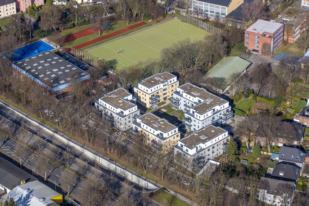 Gelsenkirchen from above - Residential area of the multi-family house settlement on street Breddestrasse in the district Buer in Gelsenkirchen at Ruhrgebiet in the state North Rhine-Westphalia, Germany
