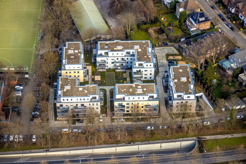 Gelsenkirchen from above - Residential area of the multi-family house settlement on street Breddestrasse in the district Buer in Gelsenkirchen at Ruhrgebiet in the state North Rhine-Westphalia, Germany
