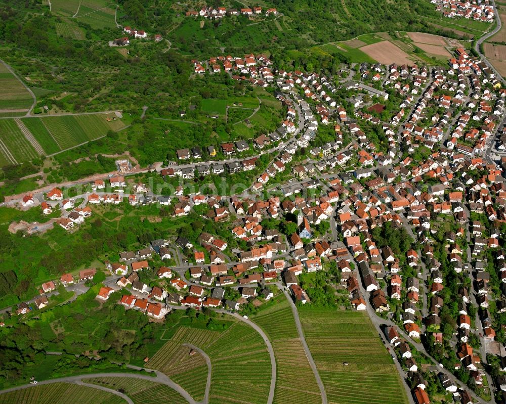 Grunbach from above - Residential area of the multi-family house settlement in Grunbach in the state Baden-Wuerttemberg, Germany