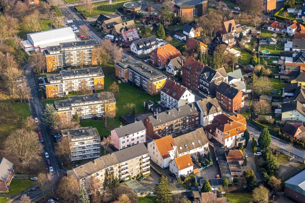 Aerial image Kolonie - Residential area of the multi-family house settlement on Oswaldstrasse in Kolonie at Ruhrgebiet in the state North Rhine-Westphalia, Germany