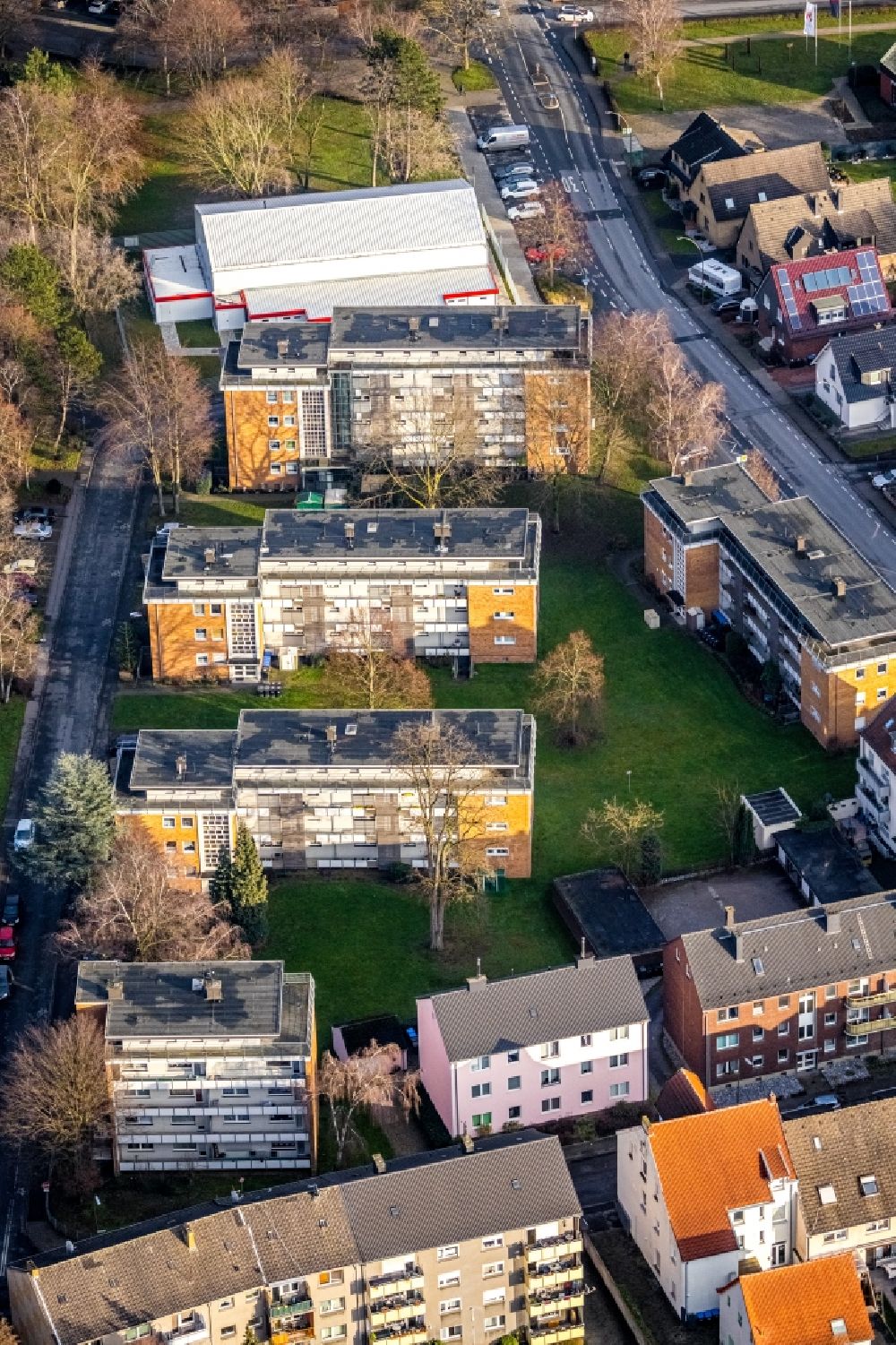 Aerial photograph Kolonie - Residential area of the multi-family house settlement on Oswaldstrasse in Kolonie at Ruhrgebiet in the state North Rhine-Westphalia, Germany