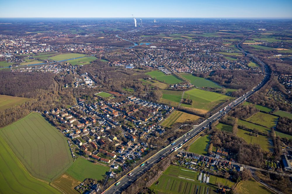 Aerial photograph Lünen - Residential area of the multi-family house settlement Kolonie Oberbecker in Luenen in the state North Rhine-Westphalia