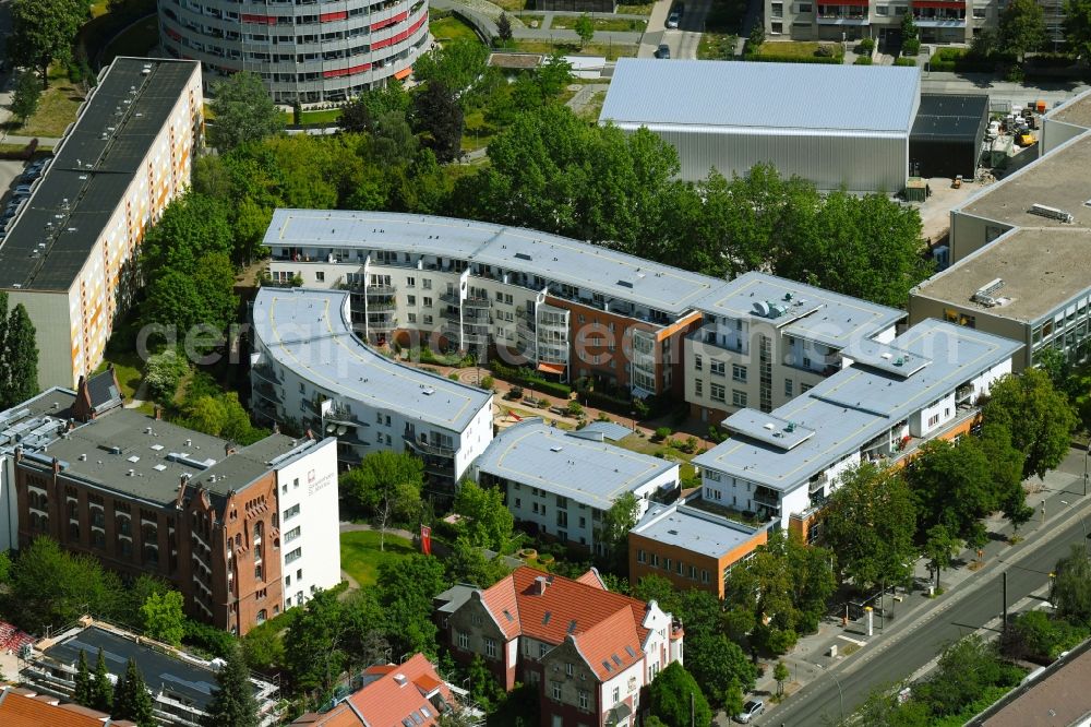 Berlin from above - Residential area of the multi-family house settlement on Konrad-Wolf-Strasse in the district Hohenschoenhausen in Berlin, Germany