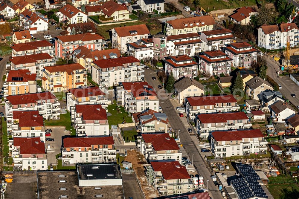 Aerial photograph Ettenheim - Residential area of the multi-family house settlement Kreuzerweg in Ettenheim in the state Baden-Wurttemberg, Germany