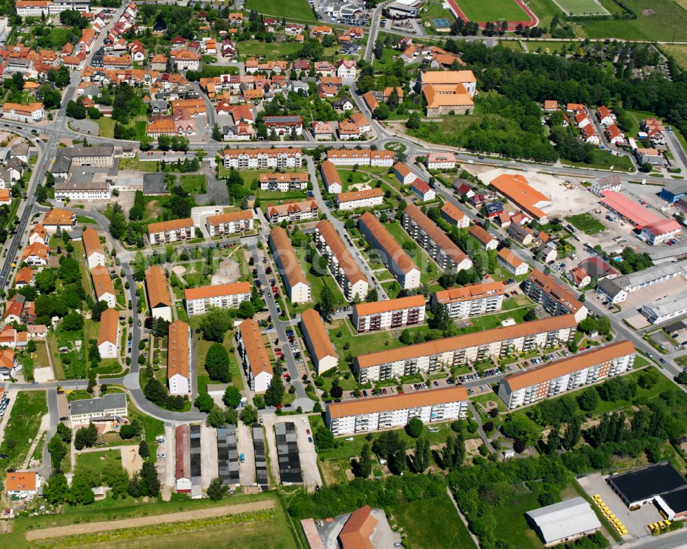 Leinefelde-Worbis from above - Residential area of the multi-family house settlement on street Strasse der Solidaritaet in the district Worbis in Leinefelde-Worbis in the state Thuringia, Germany