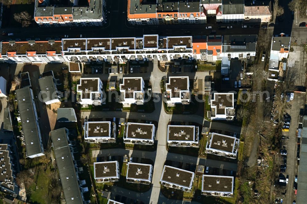 Berlin from above - Residential area of the multi-family house settlement Das Lichtenhain of BUWOG Group in the district Lichtenberg in Berlin, Germany