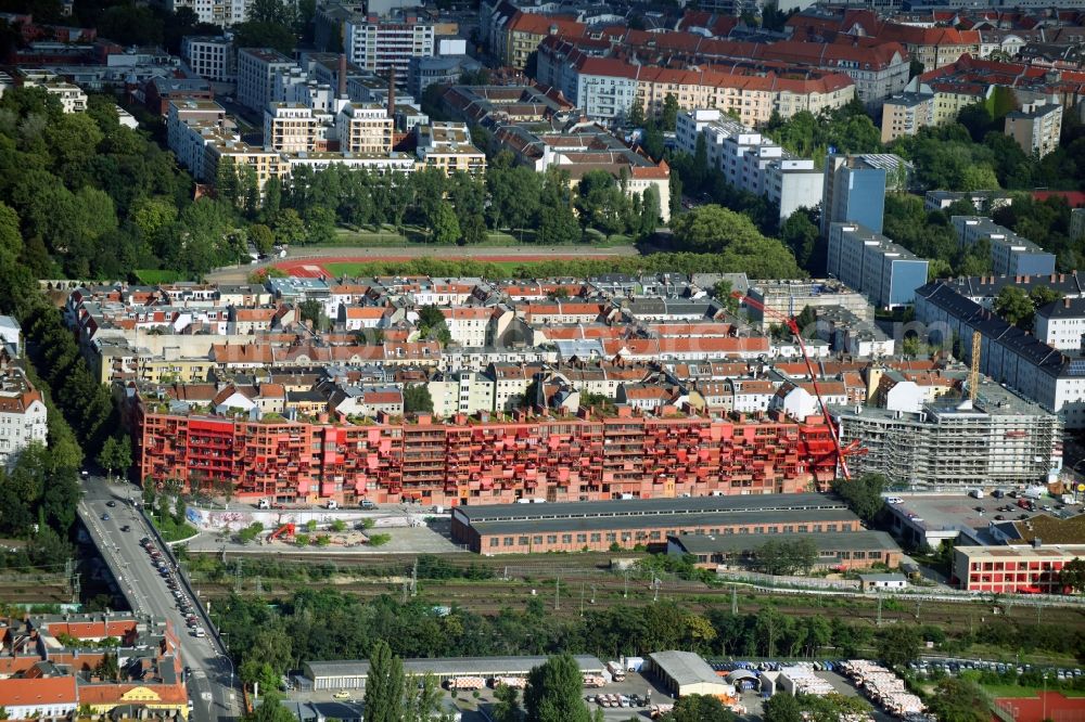 Aerial photograph Berlin - Residential area of a multi-family house settlement AM LOKDEPOT 14 of HD Projektentwicklungs GmbH in the district Tempelhof-Schoeneberg in Berlin, Germany