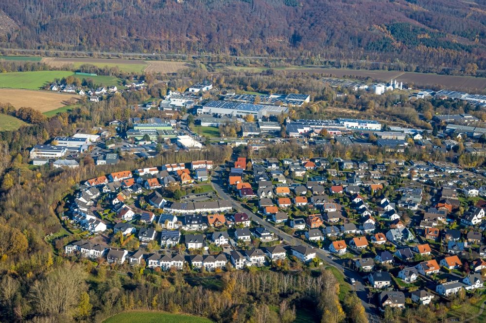 Aerial image Neheim - Residential area of the multi-family house settlement in Neheim in the state North Rhine-Westphalia, Germany