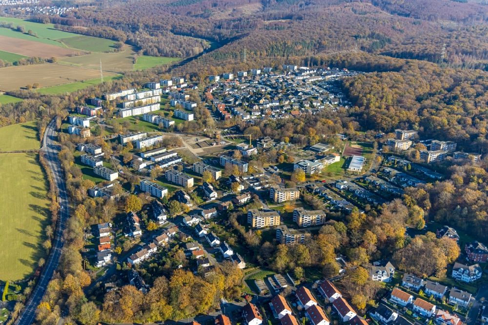 Aerial photograph Neheim - Residential area of the multi-family house settlement in Neheim in the state North Rhine-Westphalia, Germany