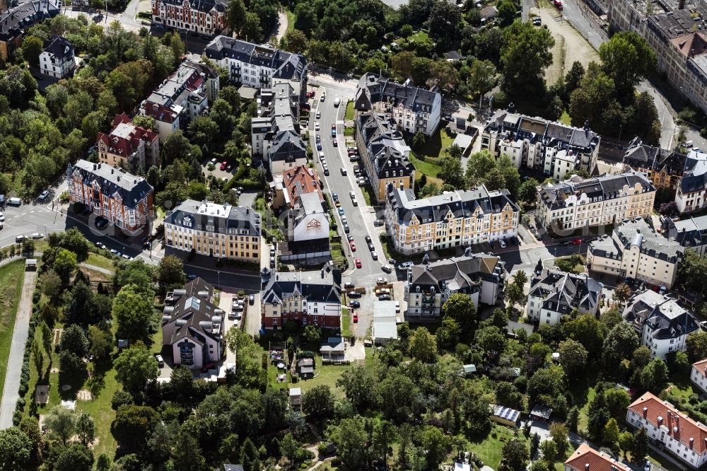 Plauen from above - Residential area of the multi-family house settlement on Neundorfer Str. in Plauen in the state Saxony, Germany