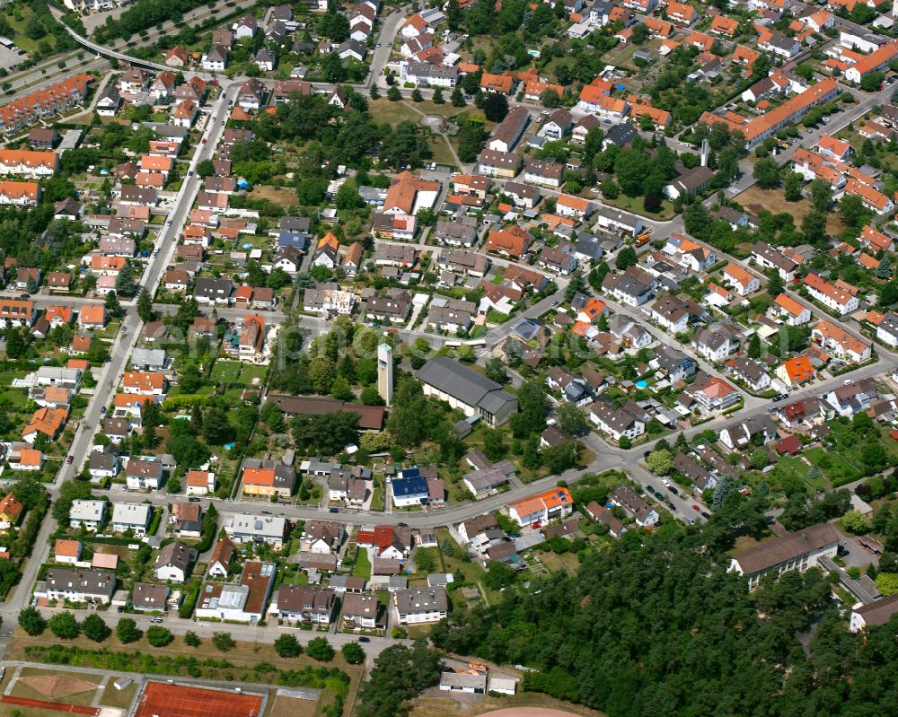Neureut from the bird's eye view: Residential area of the multi-family house settlement in Neureut in the state Baden-Wuerttemberg, Germany