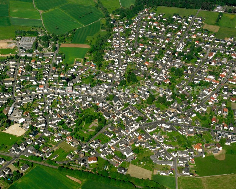 Niederhadamar from above - Residential area of the multi-family house settlement in Niederhadamar in the state Hesse, Germany