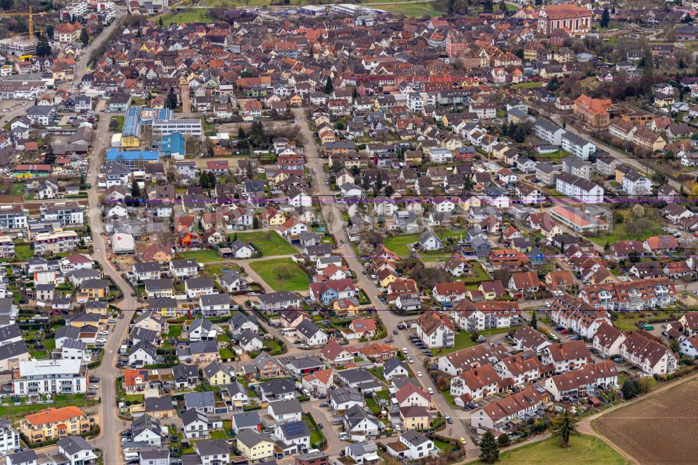 Aerial photograph Ettenheim - Residential area of the multi-family house settlement on street Radackern in the district Altdorf in Ettenheim in the state Baden-Wuerttemberg, Germany