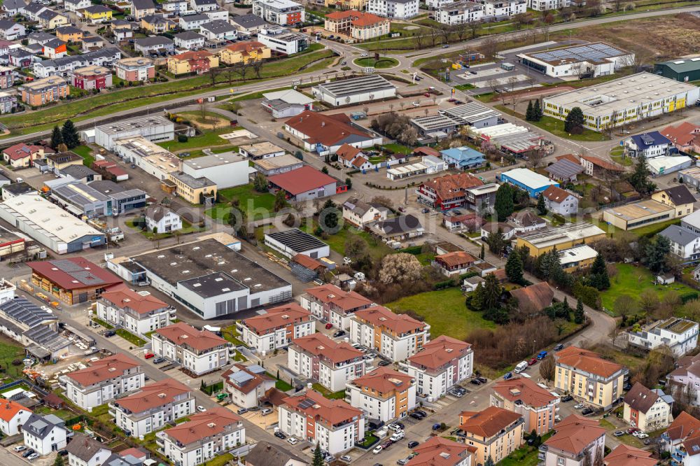 Ettenheim from the bird's eye view: Residential area of the multi-family house settlement on street Radackern in the district Altdorf in Ettenheim in the state Baden-Wuerttemberg, Germany