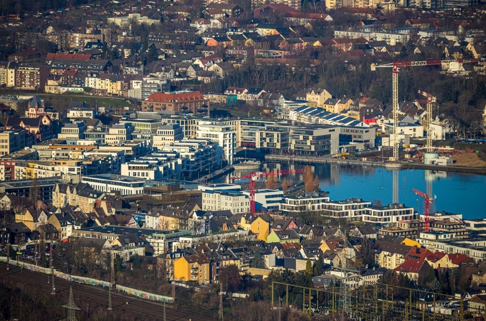 Aerial image Dortmund - Residential area of the multi-family house Settlement at shore Areas of lake Phoenixsee in Dortmund in the state North Rhine-Westphalia, Germany