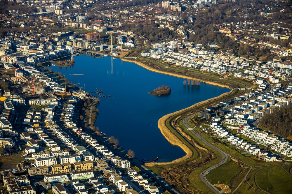 Dortmund from above - Residential area of the multi-family house Settlement at shore Areas of lake Phoenixsee in Dortmund in the state North Rhine-Westphalia, Germany