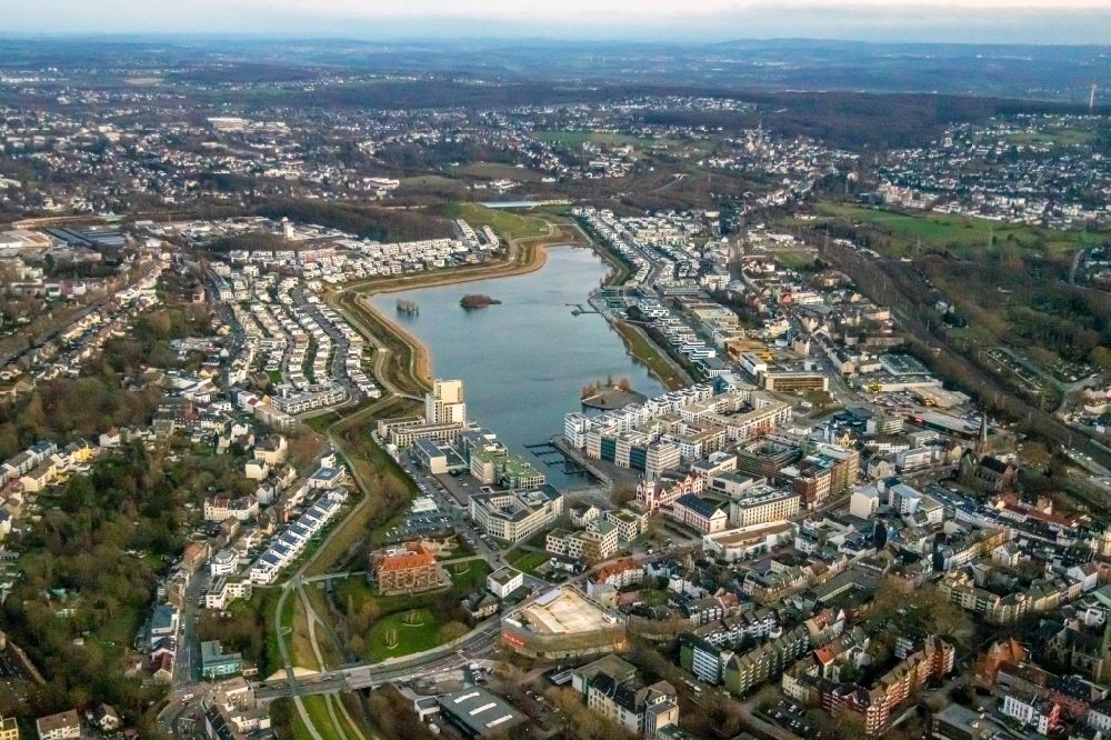Dortmund from above - Residential area of the multi-family house Settlement at shore Areas of lake Phoenix See in the district Hoerde in Dortmund at Ruhrgebiet in the state North Rhine-Westphalia, Germany