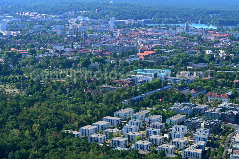 Aerial image Potsdam - Residential area of the multi-family house settlement on Kiepenheuerallee - Georg-Hermann-Allee in the district Bornstedt in Potsdam in the state Brandenburg, Germany
