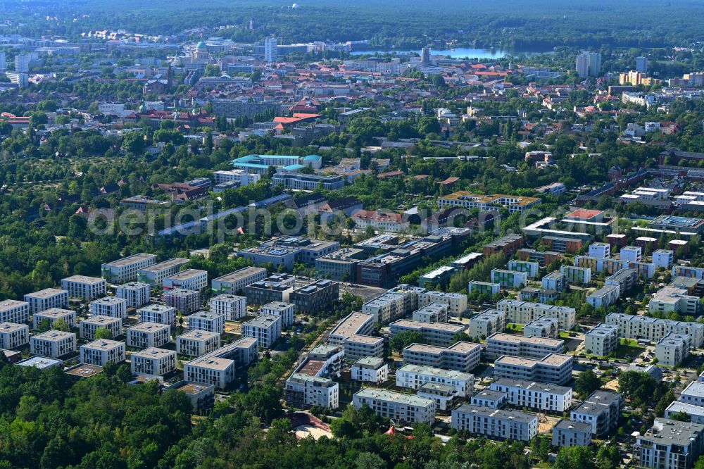 Aerial photograph Potsdam - Residential area of the multi-family house settlement on Kiepenheuerallee - Georg-Hermann-Allee in the district Bornstedt in Potsdam in the state Brandenburg, Germany