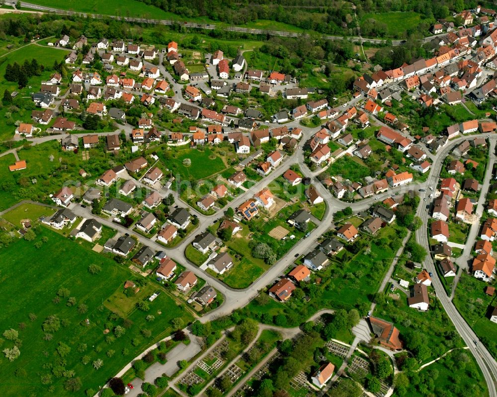 Aerial photograph Rechberghausen - Residential area of the multi-family house settlement in Rechberghausen in the state Baden-Wuerttemberg, Germany
