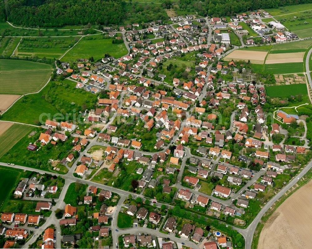 Roßwälden from above - Residential area of the multi-family house settlement in Roßwälden in the state Baden-Wuerttemberg, Germany