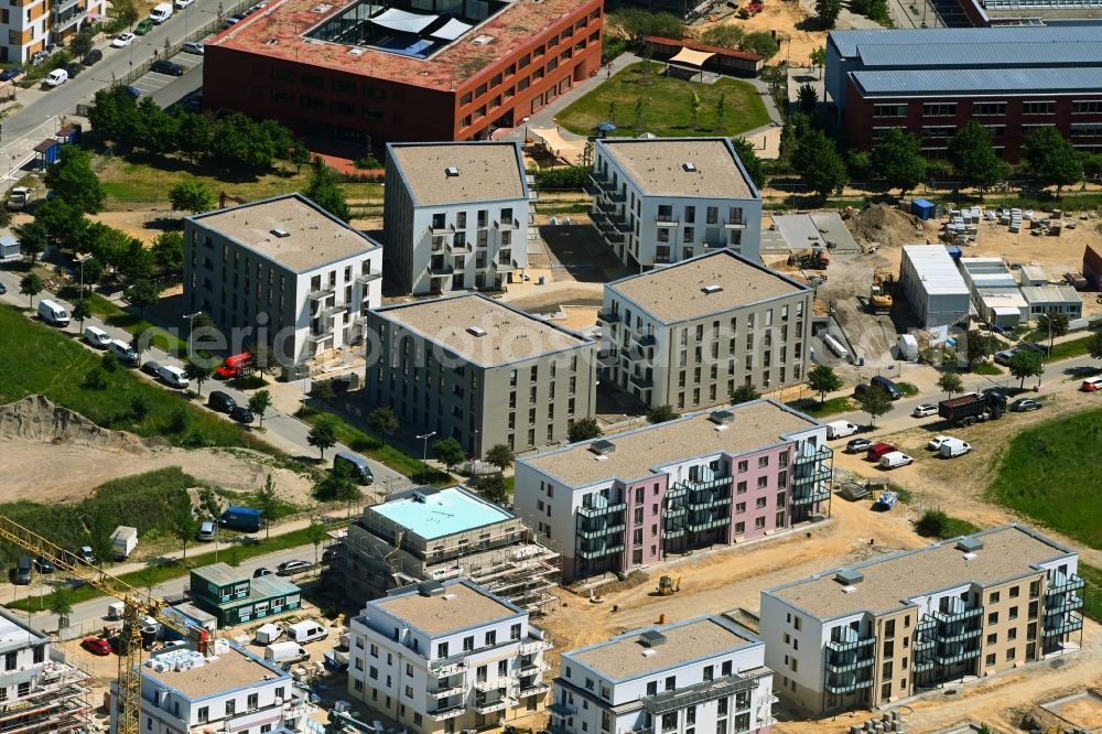 Aerial image Schönefeld - Residential area of the multi-family house settlement on Alfred-Doeblin-Allee corner Theodor-Fontane-Allee in Schoenefeld in the state Brandenburg, Germany