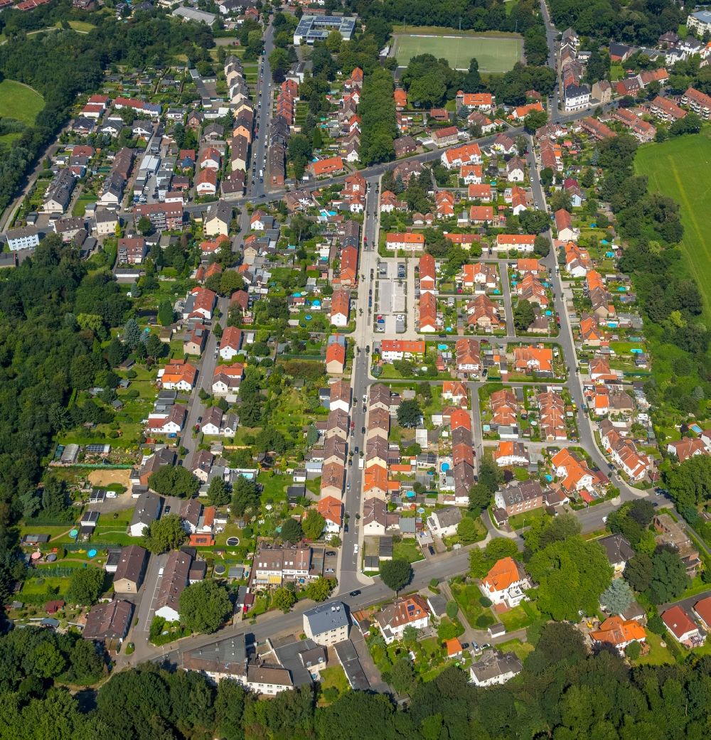 Herne from above - Residential area of the multi-family house settlement Siedlung at the Hordeler street in Bochum in the state North Rhine-Westphalia