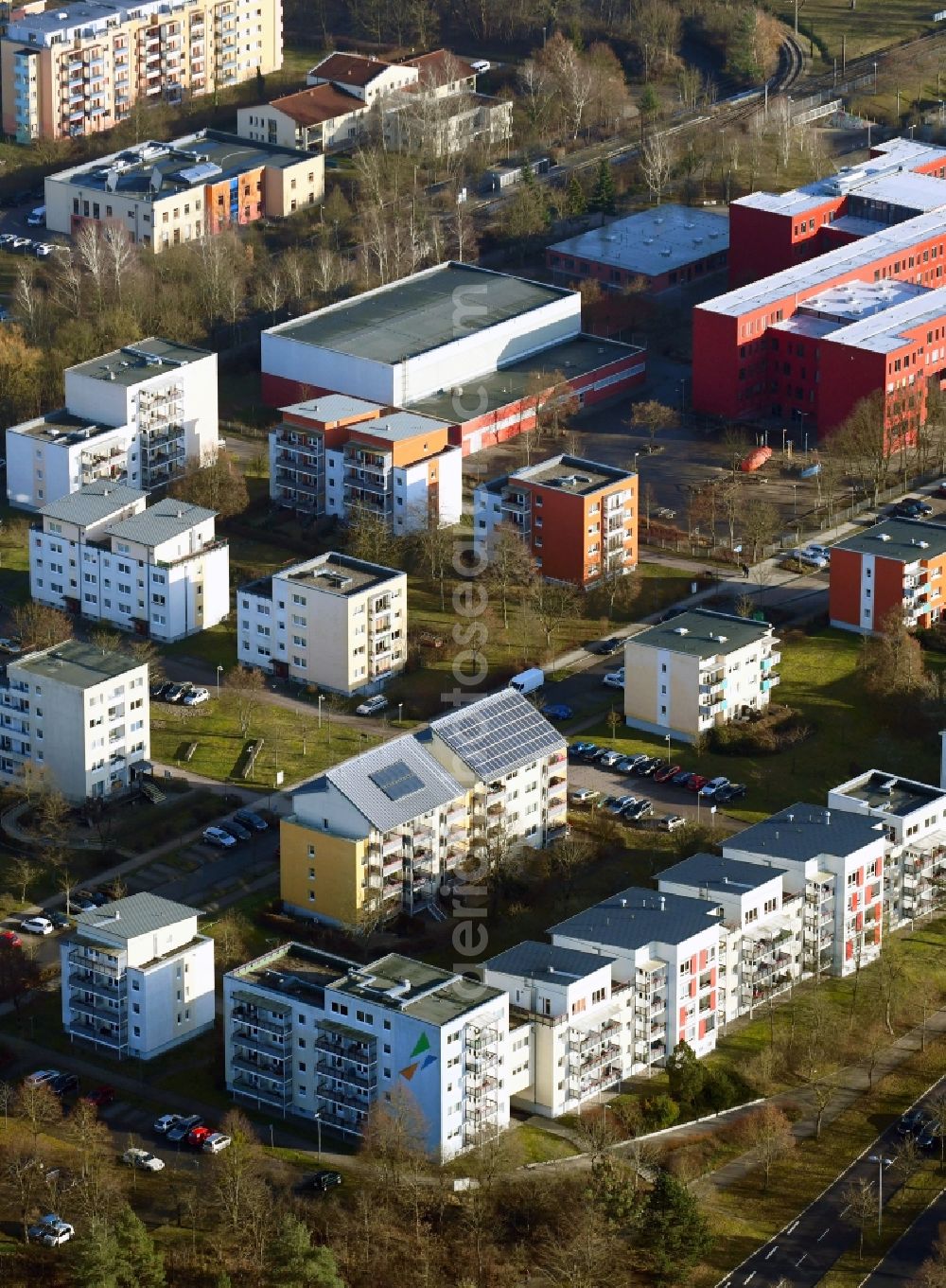 Schwerin from above - Residential area of the multi-family house settlement on Talliner Strasse in Schwerin in the state Mecklenburg - Western Pomerania, Germany