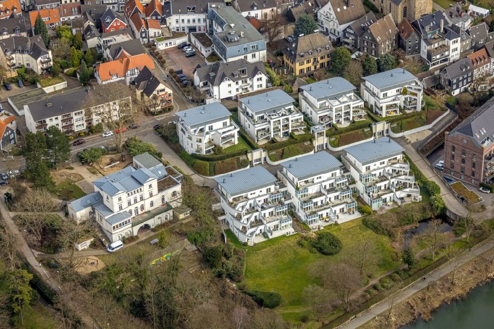 Aerial image Kettwig - Residential area of the multi-family house settlement with Terrassenhaeusern in Kettwig at Ruhrgebiet in the state North Rhine-Westphalia, Germany