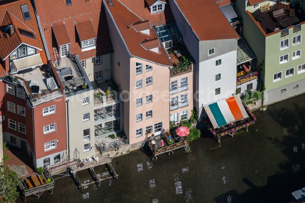 Erfurt from above - Residential area of a multi-family house settlement on the bank and river of Gera in the district Altstadt in Erfurt in the state Thuringia, Germany