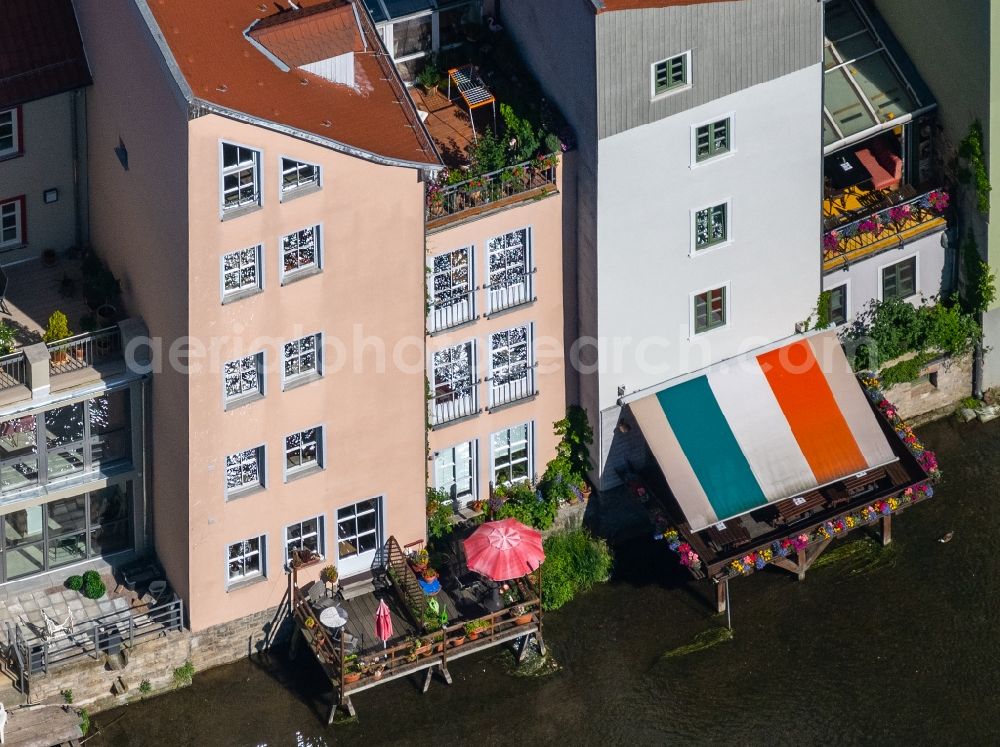 Erfurt from above - Residential area of a multi-family house settlement on the bank and river of Gera in the district Altstadt in Erfurt in the state Thuringia, Germany