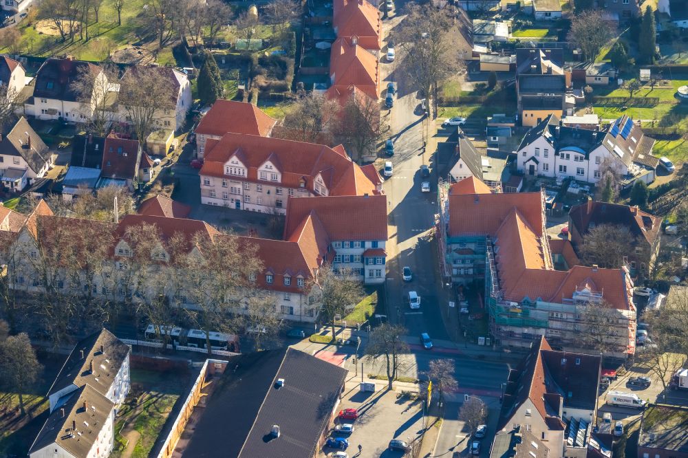 Lünen from above - Residential area of the multi-family house settlement Victoria-Siedlung in Luenen in the state North Rhine-Westphalia