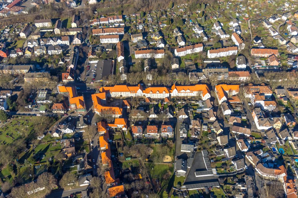 Lünen from above - Residential area of the multi-family house settlement Victoria-Siedlung in Luenen in the state North Rhine-Westphalia