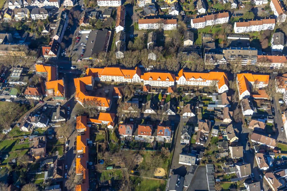 Lünen from the bird's eye view: Residential area of the multi-family house settlement Victoria-Siedlung in Luenen in the state North Rhine-Westphalia