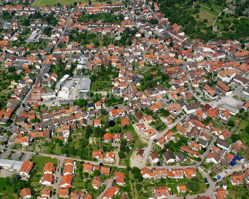 Weingarten (Baden) from above - Residential area of the multi-family house settlement in Weingarten (Baden) in the state Baden-Wuerttemberg, Germany
