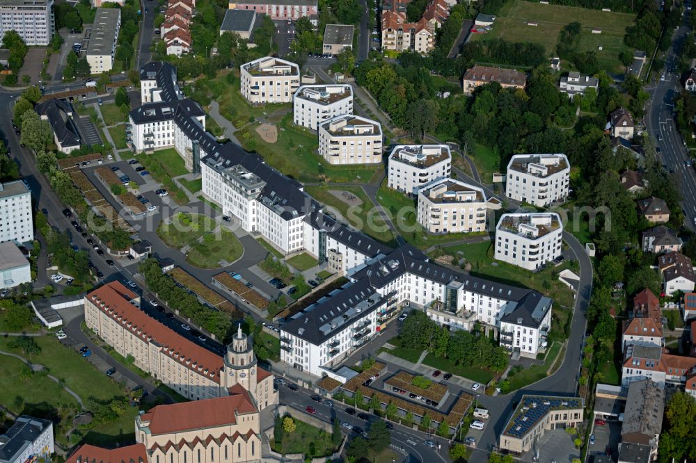 Würzburg from above - Residential area of the multi-family house settlement Wohnquartier Moenchberg on Salvatorstrasse in the district Frauenland in Wuerzburg in the state Bavaria, Germany