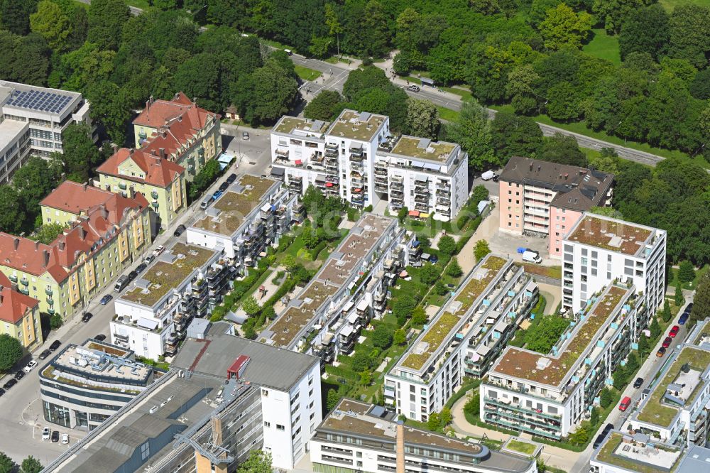 München from above - Residential area of the multi-family house settlement Zechstrasse - Fallstrasse in the district Sendling in Munich in the state Bavaria, Germany