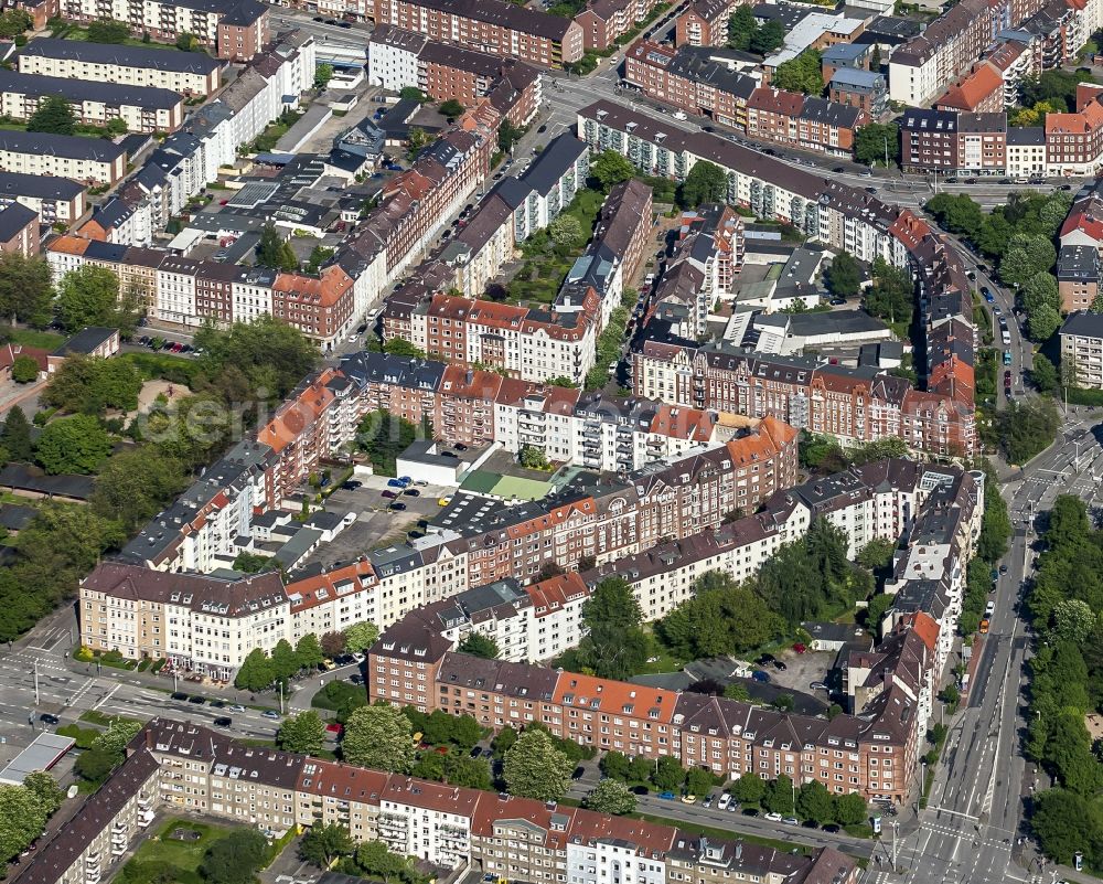 Kiel from above - Residential area with blocks of flats of western and central parts of town in Kiel in the federal state Schleswig-Holstein, Germany