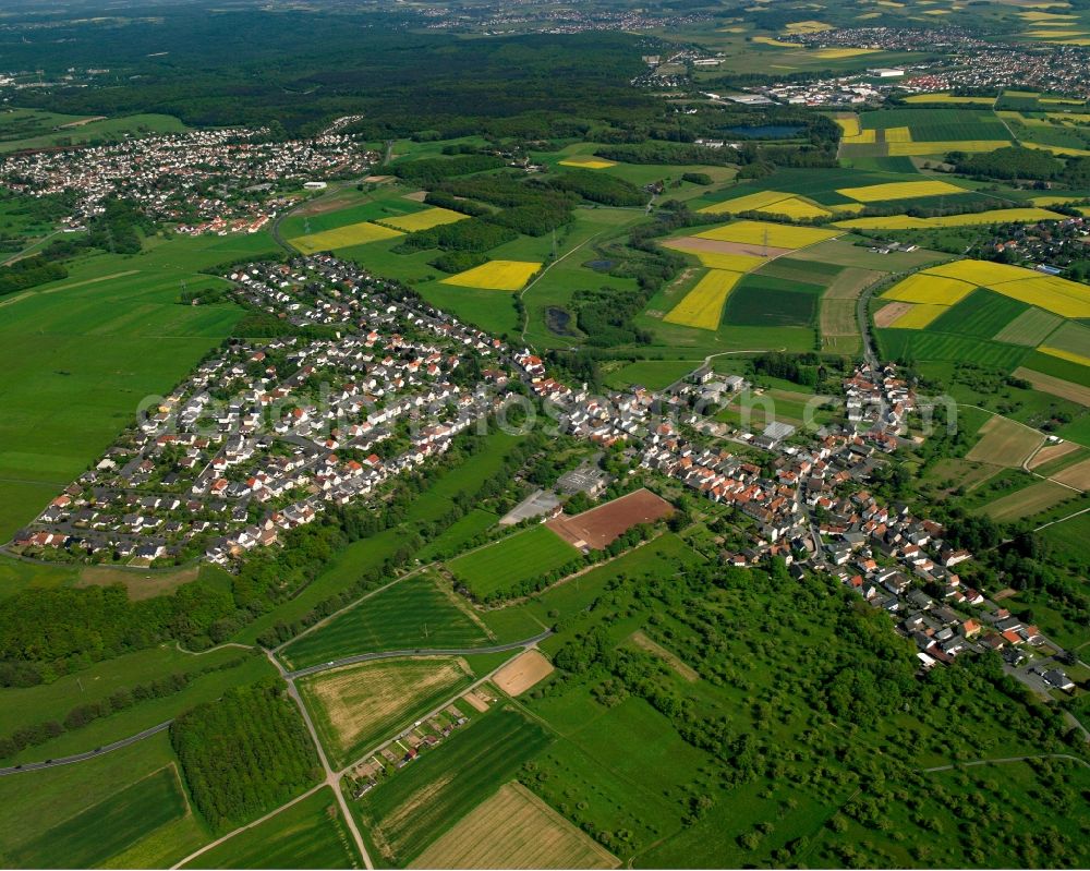Aerial photograph Allendorf a. d. Lahn - Residential area - mixed development of a multi-family housing estate and single-family housing estate in Allendorf a. d. Lahn in the state Hesse, Germany