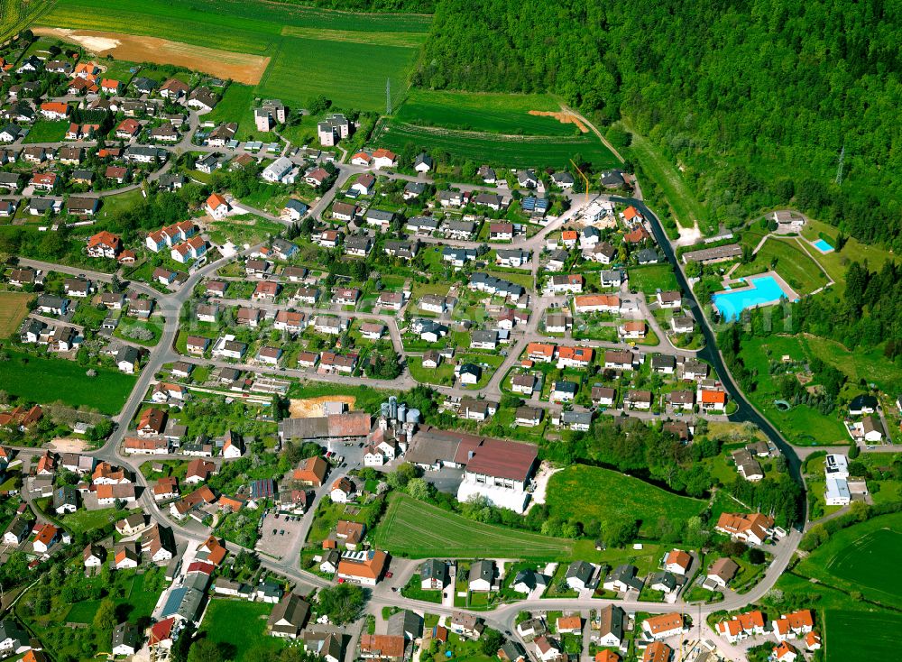 Aerial photograph Allmendingen - Residential area - mixed development of a multi-family housing estate and single-family housing estate in Allmendingen in the state Baden-Wuerttemberg, Germany